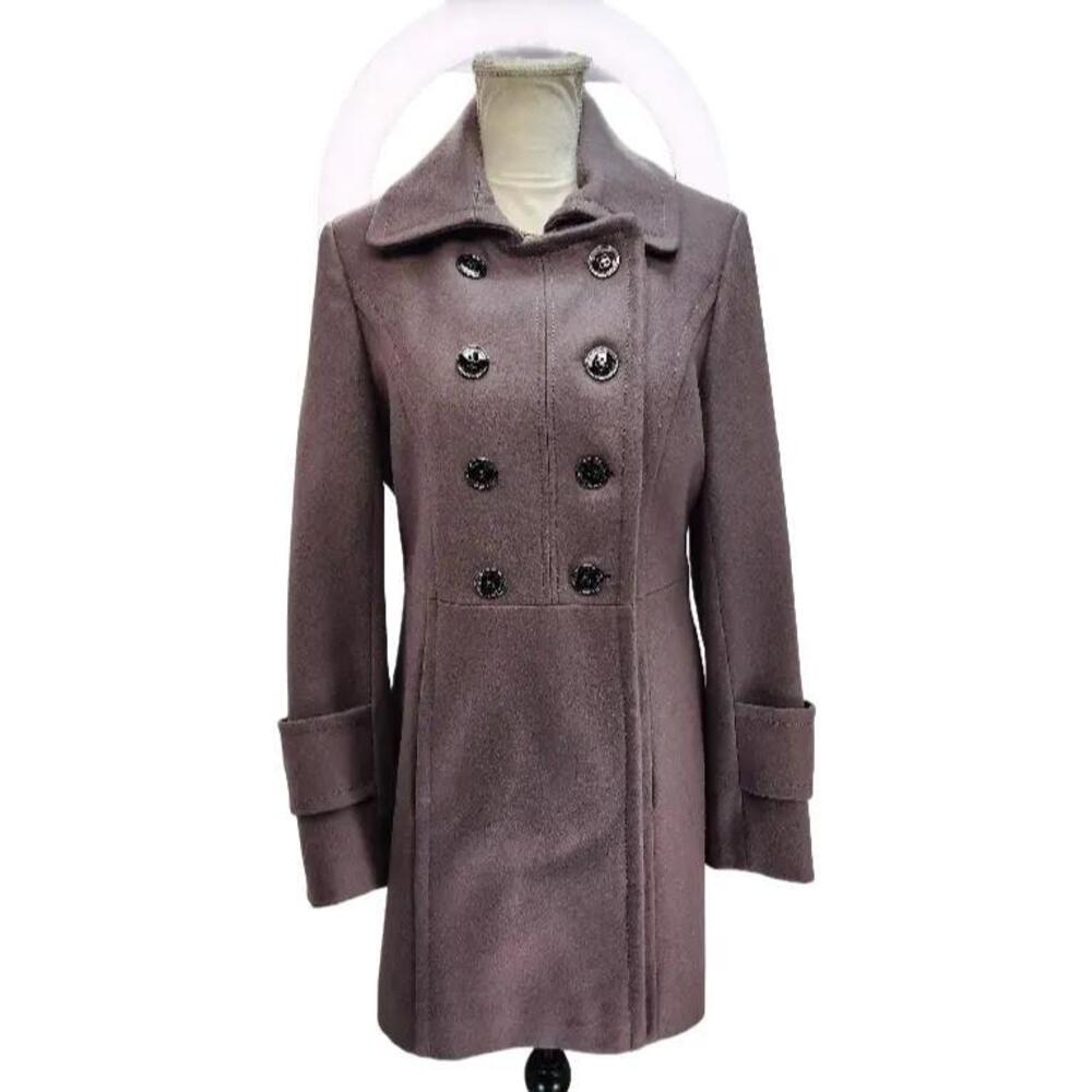 Kenneth Cole New York. Greyish-Brown Wool Blend Pea Coat. Size: 10